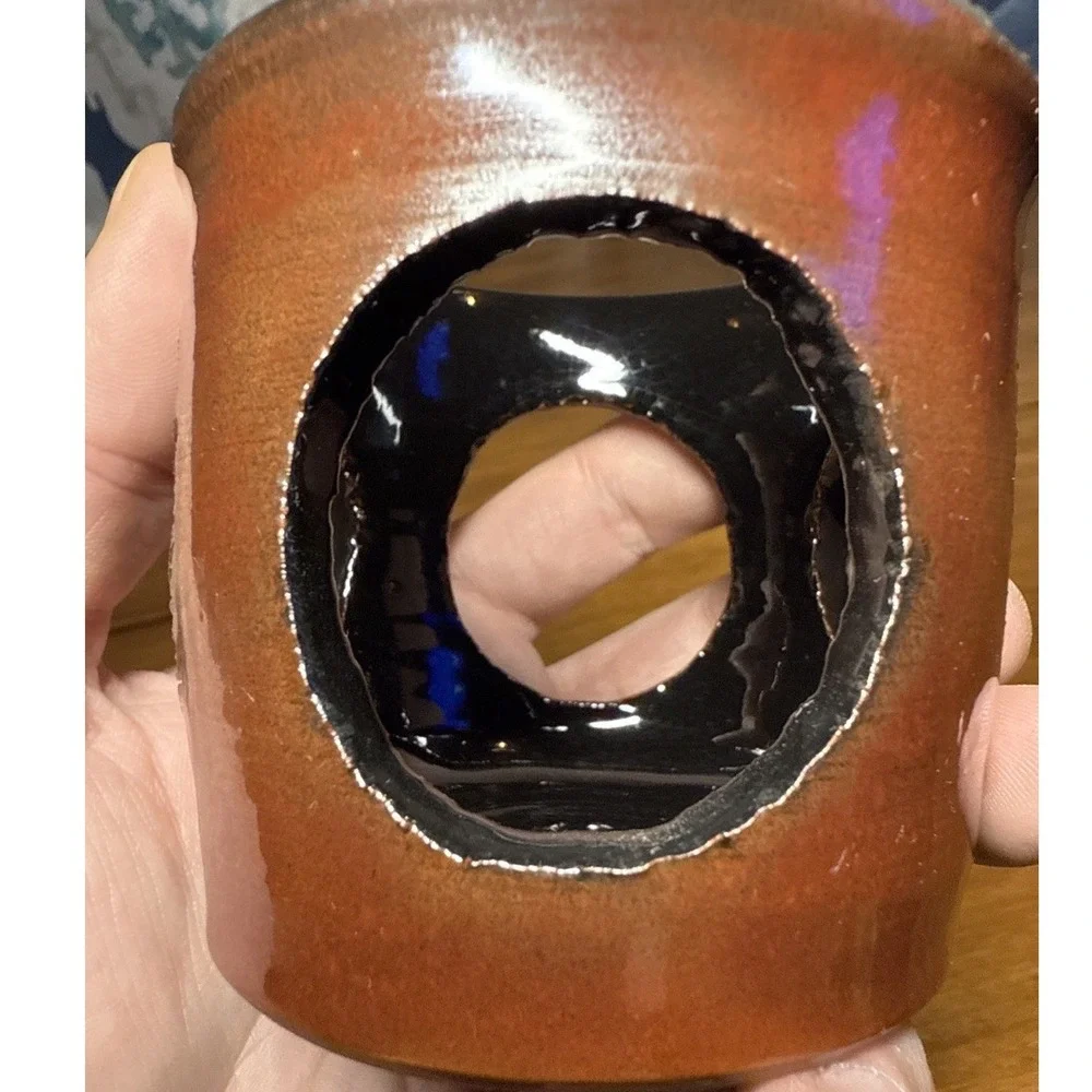 Vintage‎ Terra-cotta tea light candle holder 1992 Red/ Black
